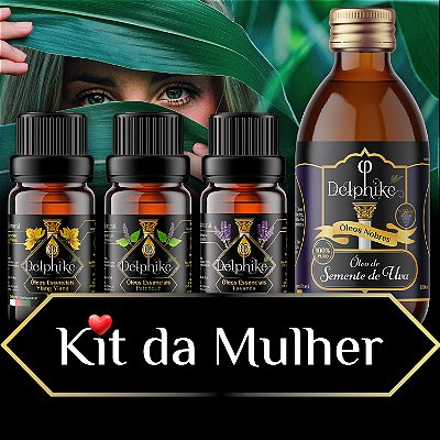 Kit da Mulher - 3x OEs (Ylang - Patchouli - Lavanda) + Óleo de Semente de Uva Delphiké