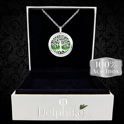 Difusor Pessoal - Colar com Pingente + 6 Almofadas (Árvore da Vida) 100% Aço Inox