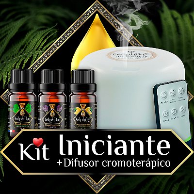 Kit Iniciante ❤️🛒 3x OEs Delphiké (Menta - Lavanda - Limão) + Difusor Ultrassônico Cromoterápico 300ml