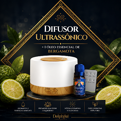 Difusor Ultrassônico Cromoterápico Delphiké - Madeira (500ml) + 1 Óleo essencial de Bergamota
