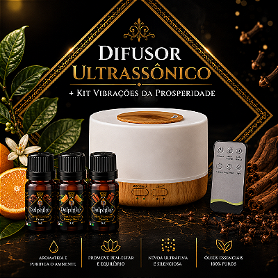 Kit Vibrações da Prosperidade + Difusor Ultrassônico Cromoterápico Delphiké - Madeira (500ml)