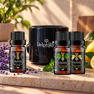 Kit com 3 Óleos Essenciais + Aromatizador Elétrico Original Black - Delphiké