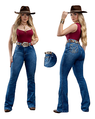 Calça Jeans Básica Cintura Alta Bordada