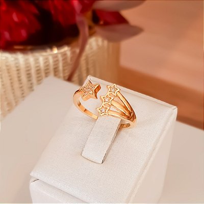 Anel regulável design estrelinhas com zircônias