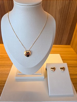 Conjunto colar e brincos coração liso