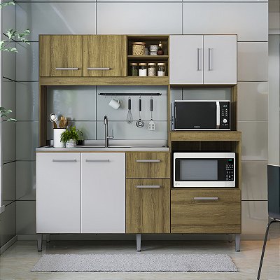Cozinha Compacta Completa Armário Balcão com Torre 186cm 8 Portas