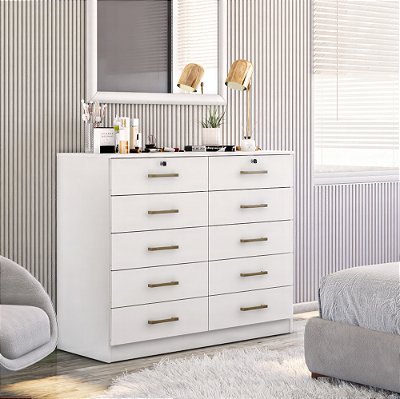 Cômoda para Quarto Londres com 10 Gavetas e 2 Chaves