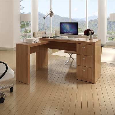 Mesa Escrivaninha em L para Escritório 136cm com 3 Gavetas