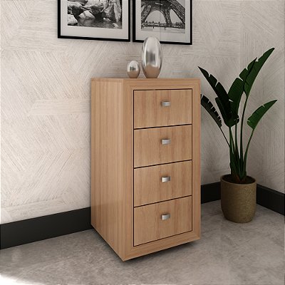 Gaveteiro para Escritório Home Office 4 Gavetas com Rodízios