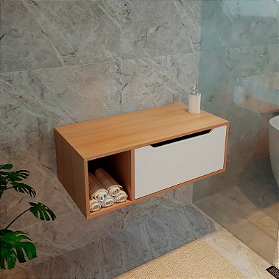 Balcão Suspenso para Banheiro 80cm 1 Porta e Nicho Sem Cuba