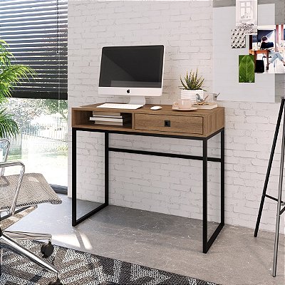 Mesa Escrivaninha Compacta 91cm Industrial com Nicho e Gaveta
