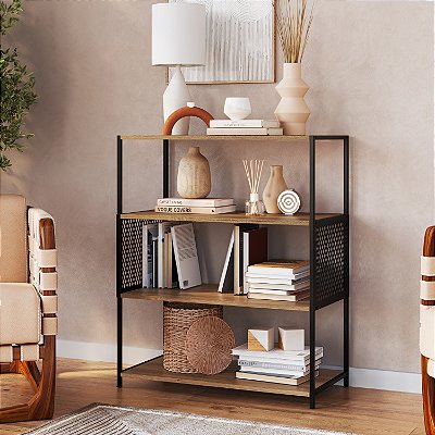 Estante Baixa Estilo Industrial Telada 94cm em Metal com 3 Nichos