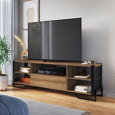 Rack para Tv 183cm até 65" Polegadas Industrial Telado com Gaveta e Nichos