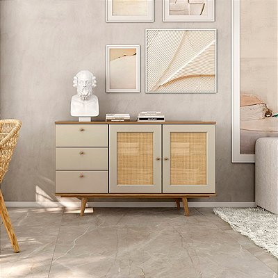 Aparador Buffet para Sala Aurora 135cm em MDF Palha Natural Trama