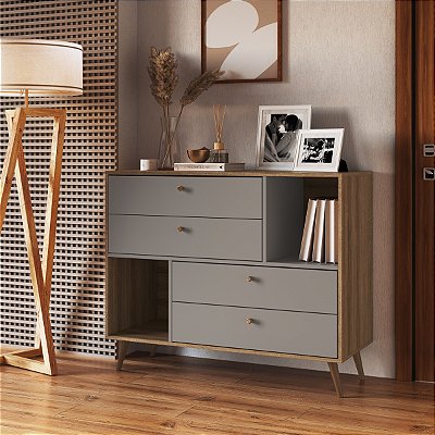 Cômoda Retrô 110cm com 4 gavetas e 2 nichos