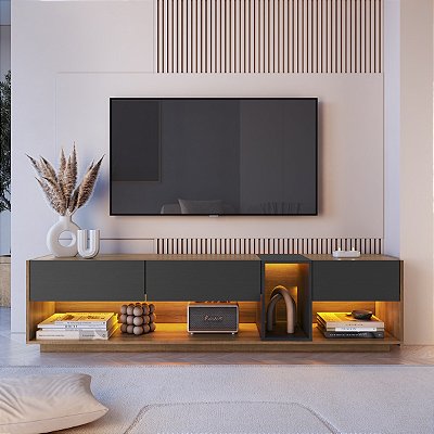 Rack para Tv até 65" Polegadas 180cm com 3 Gavetas e Iluminação Led RGB