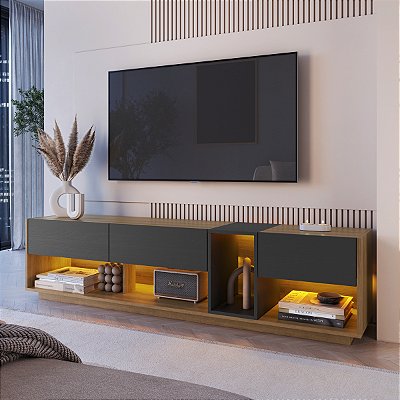 Rack para Tv até 65" Polegadas 180cm com 3 Gavetas e Iluminação Led RGB