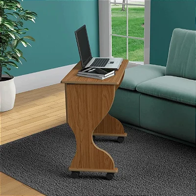 Mesa Escrivaninha Dobrável Compacta 76cm com Rodízios MDF Freijó