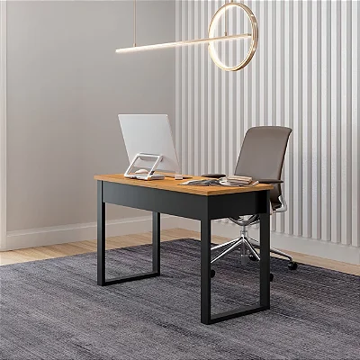 Mesa para Escritório Industrial 118cm com Gaveta Freijó e Preto