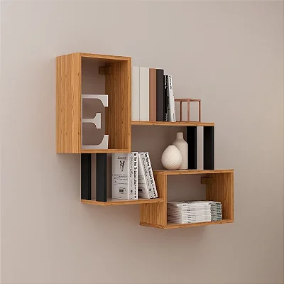 Nicho para Livros Industrial 82cm em MDF Freijó e Preto Fosco