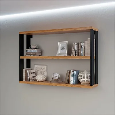 Nicho Industrial com 3 Prateleiras 90cm em MDF Freijó e Preto Fosco