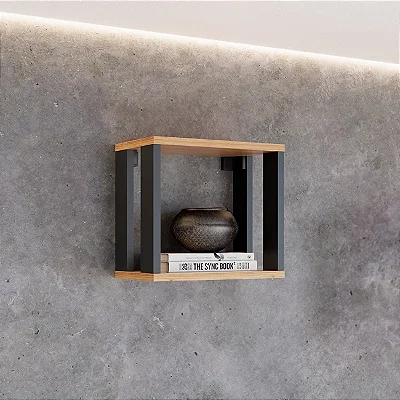 Nicho Estilo Industrial 30cm em MDF Freijó e Preto Fosco