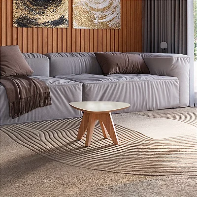 Mesa de Centro Minimalista 65cm em MDF Off White e Freijó