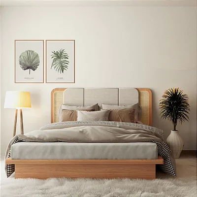 Cabeceira Estofada para Cama de Casal 170cm Tela Natural Freijó Liso
