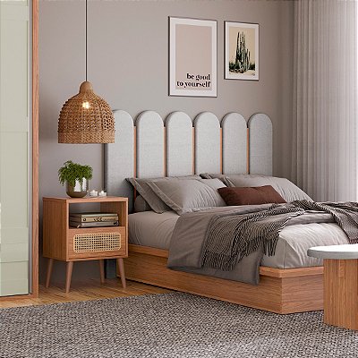 Mesa de Cabeceira Retrô 50cm com Gaveta em MDF Tela Natural Freijó