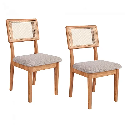 Conjunto 2 Cadeiras Sala de Jantar 100% MDF com Tela Freijó
