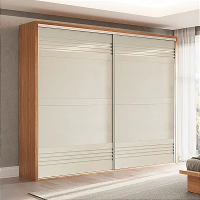 Guarda-Roupa 267cm 2 Portas de Correr 4 Gavetas com Cabideiro em MDF