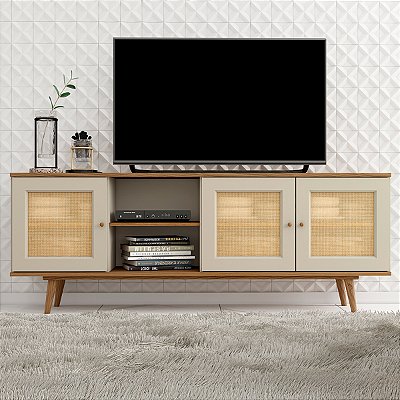 Rack com Palha Natural Trama L180 X A67cm MDF Louro/Luna