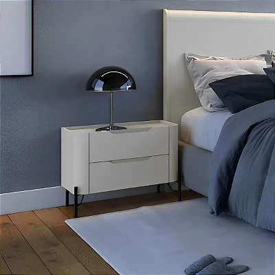 Mesa de Cabeceira 2 Gavetas 68cm em MDF e Pés de Metal