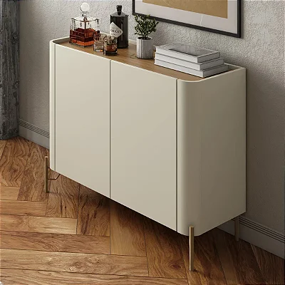 Aparador Buffet para Sala 99cm em MDF e Pés em Metal com Porta Lisa