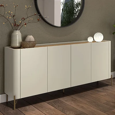 Aparador Buffet para Sala 180cm em MDF e Pés Metal com Porta Lisa