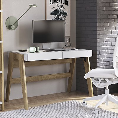 Mesa Escrivaninha Retrô 125cm 2 Gavetas Hanover e Off White