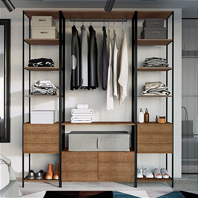 Conjunto 3 Estantes Closet 180cm Estilo Industrial Vermont e Preto