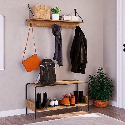 Conjunto Industrial Sapateira com Banco e Prateleira Vermont e Preto