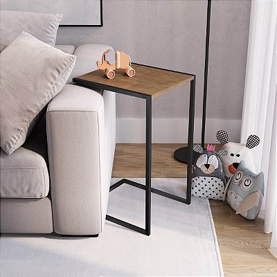 Mesa Lateral Quadrada Estilo Industrial 35cm Estrutura em Metal