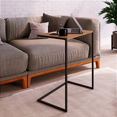 Mesa Lateral Retangular Estilo Industrial 58cm Estrutura em Metal