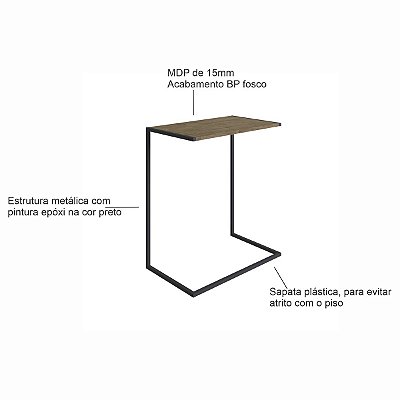 Mesa Lateral Retangular Estilo Industrial 58cm Estrutura em Metal