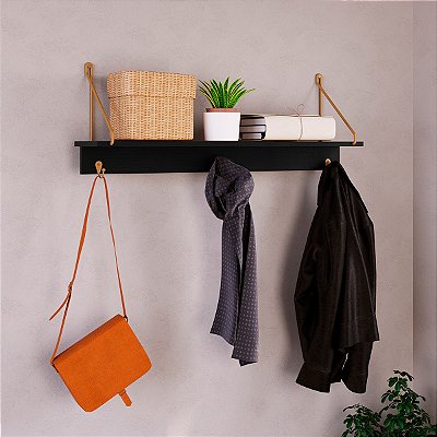 Prateleira Decorativa 90cm com Ganchos em Metal