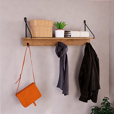 Prateleira Decorativa 90cm com Ganchos em Metal