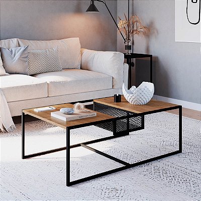 Mesa de Centro Estilo Industrial 100cm Estrutura em Metal