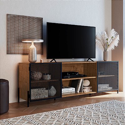 Rack Industrial para TV até 70" Polegadas 180cm 2 Portas e Nicho