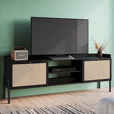 Rack para TV até 65" 183cm 2 Portas Palhinha Flora c/ Pés em Madeira