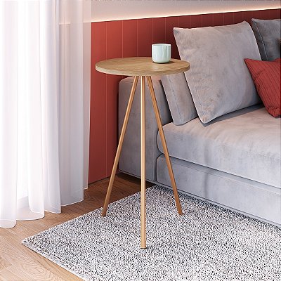 Mesa Lateral Alta Retrô Industrial 35cm Pés em Metal