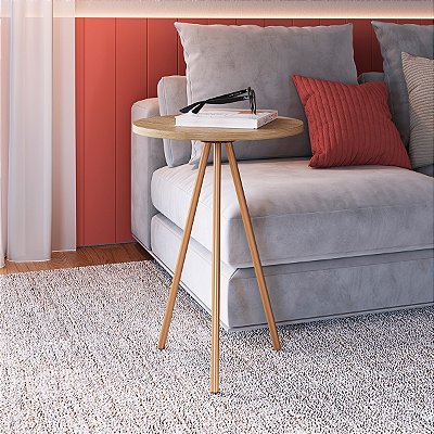 Mesa Lateral Baixa Retrô Industrial 35cm Estrutura em Metal