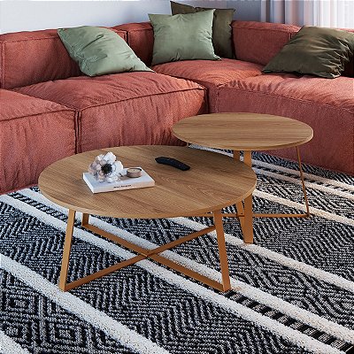 Conjunto 2 Mesas de Centro Estilo Industrial Estrutura em Metal