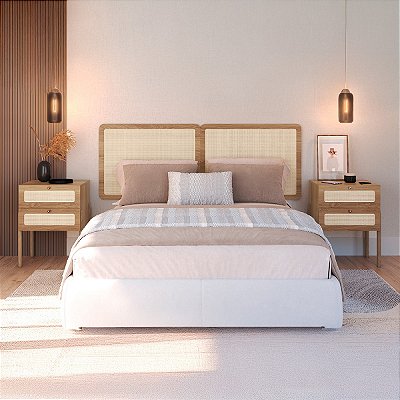 Conjunto Quarto Casal Cabeceira 2 Mesas Cabeceira 2 Gavetas Pé Madeira
